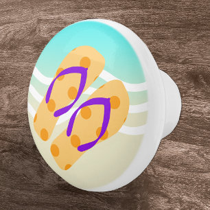 Orange Summer Beach Waves Flip Flops Door Knob