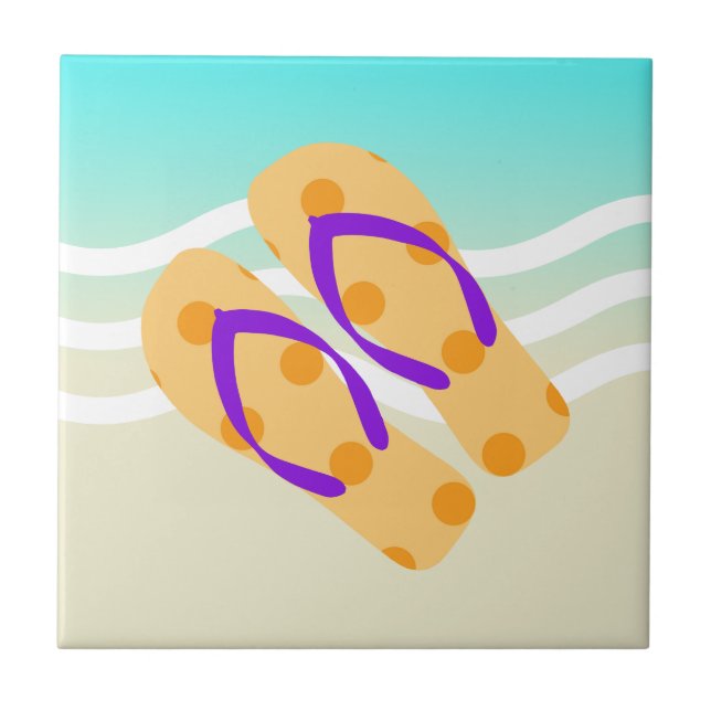 Orange  Summer Beach Waves Flip Flops Tile (Front)