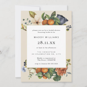 Orange Summer Floral Botanical Boho Bridal Shower Invitation