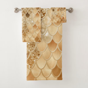 Orange Summer Mermaid Scales Glam #1 Bath Towel Set