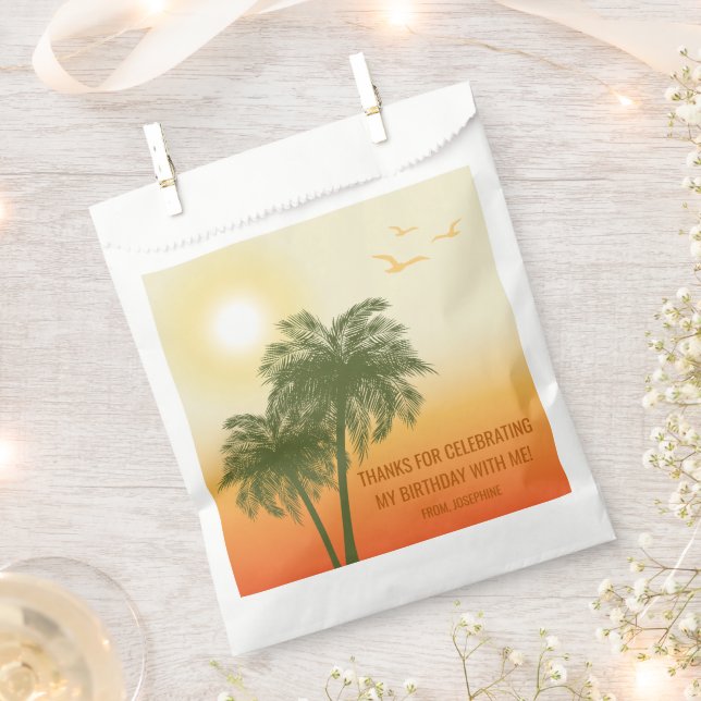 Orange Summer Sunset Palm Trees Birthday Thank You Favour Bag (Clipped)