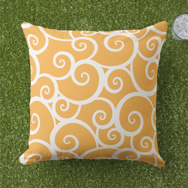 Orange Summer Swirl Pattern Cushion (Grass)