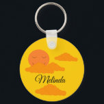Orange Sun in Golden Sky: Key Ring<br><div class="desc">It's early morning. The rising sun is smiling and happy. The sky is a lovely golden colour with beautiful, darker, popcorn clouds. It's going to be a nice day. Keep the name, change it, or delete it. You can even add more words. You can also alter the appearance of the...</div>