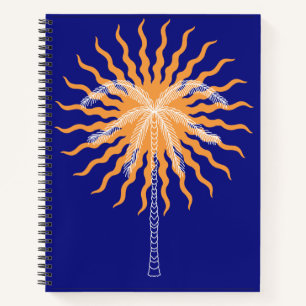 Orange sun rays white line art palm tree notebook