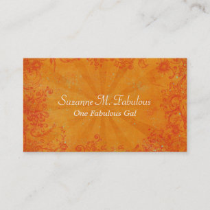 Orange SunBurst Floral Swirl Grungy Business Card
