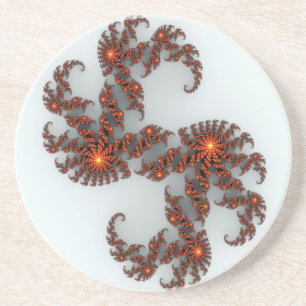 Orange Sunburst Fractal Coaster