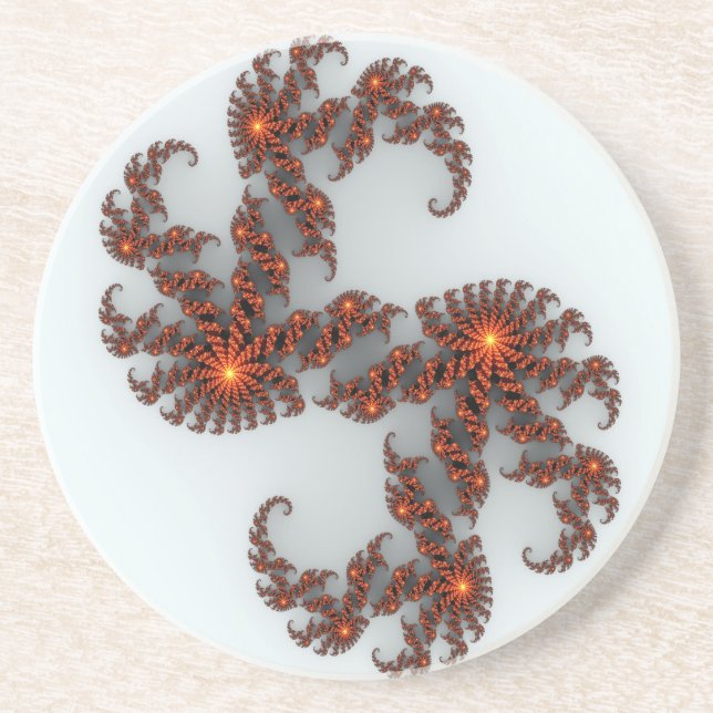 Orange Sunburst Fractal Coaster (Front)