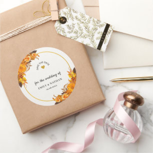 Orange Sunflower Autumn Wedding Save The Date Classic Round Sticker