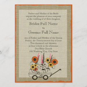 Orange Sunflower Country Wagon Wedding Invitation