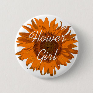 Orange Sunflower Flower Girl 6 Cm Round Badge