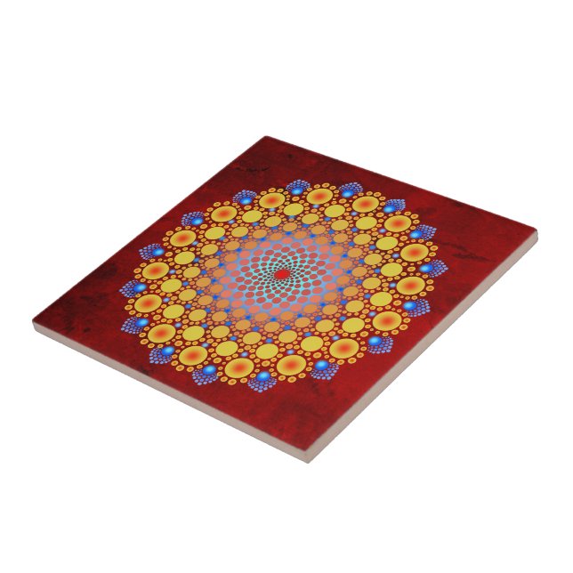 Orange Sunflower Mandala Ceramic Tile (Side)