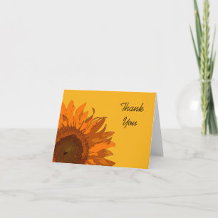Orange Sunflower on Yellow Thank You Card