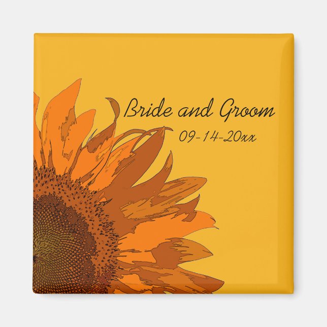 Orange Sunflower on Yellow Wedding Magnet (Front)