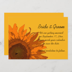 Orange Sunflower on Yellow Wedding Save the Date Invitation