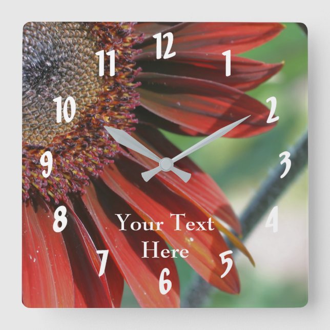 Orange Sunflower Petals Nature Personalized Square Wall Clock (Front)
