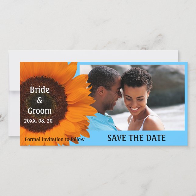 Orange Sunflower Wedding Save the Date Photo Card (Front)