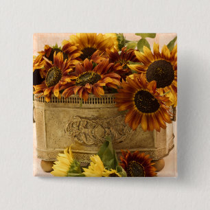 Orange Sunflowers In Tin Basket 15 Cm Square Badge