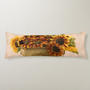 Orange Sunflowers In Tin Basket Body Cushion