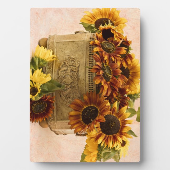 Orange Sunflowers In Tin Basket Plaque (Front)