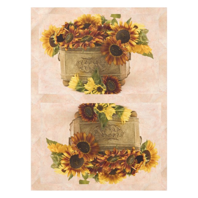 Orange Sunflowers In Tin Basket Tablecloth (Front)