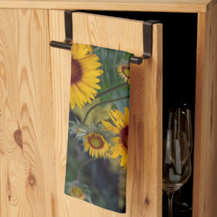 Orange Sunflowers, Radiant and Cheerful Bloom Tea Towel