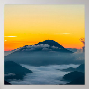 Orange sunrise sky above Uršlja gora, Slovenia Poster