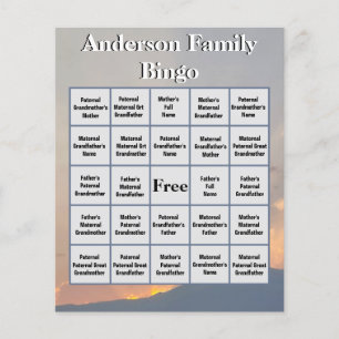 Orange Sunset and Mountain Family Photo Bingo