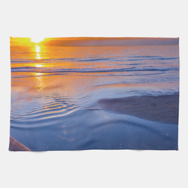 Orange sunset at sea tea towel (Horizontal)