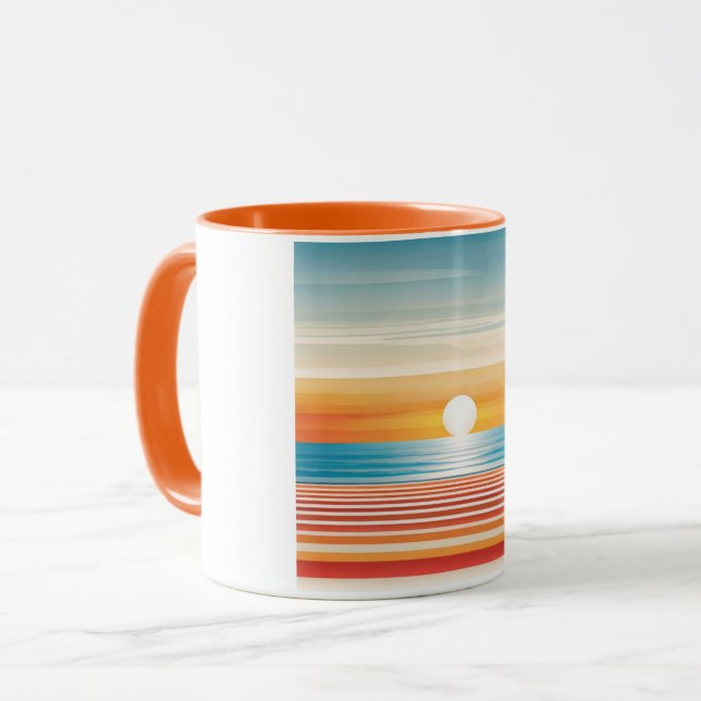 Orange Sunset Beach Mug - Vibrant Coastal Design (Front Left)