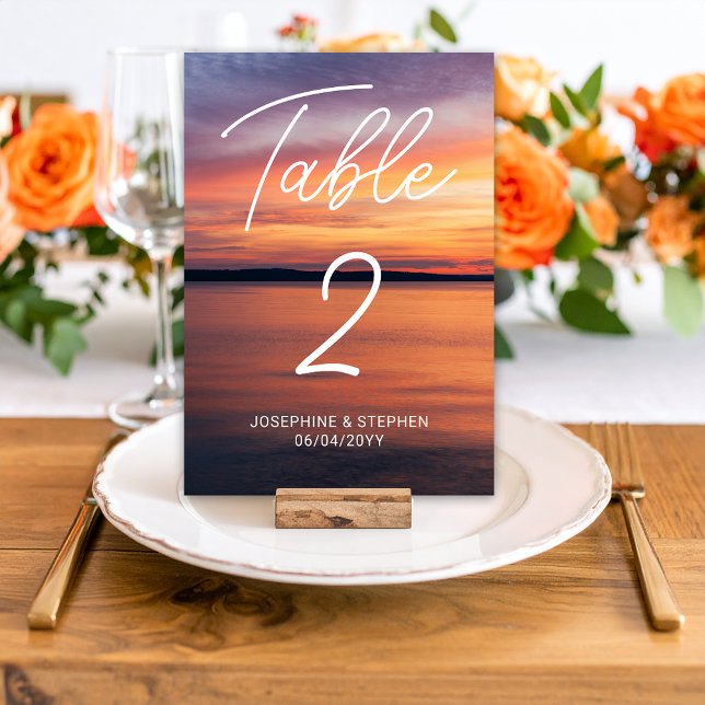 Orange Sunset By A Lake Photo Custom Wedding Table Number (Creator Uploaded)