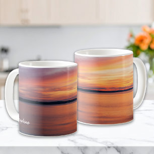 Orange Sunset Clouds Over Lake Water Custom Name Coffee Mug