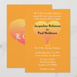 Orange Sunset Heart Wedding Invitation