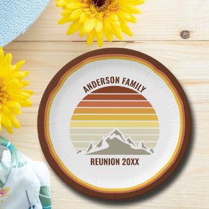 Orange Sunset Mountain Custom Family Reunion Party Paper Plate