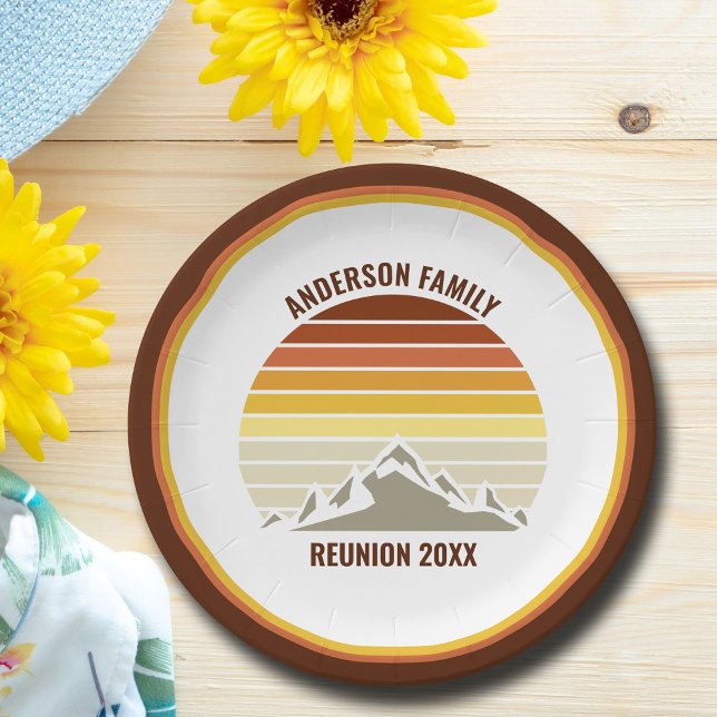 Orange Sunset Mountain Custom Family Reunion Party Paper Plate (Creator Uploaded)