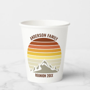 Orange Sunset Mountain Retro Family Reunion Party Paper Cups