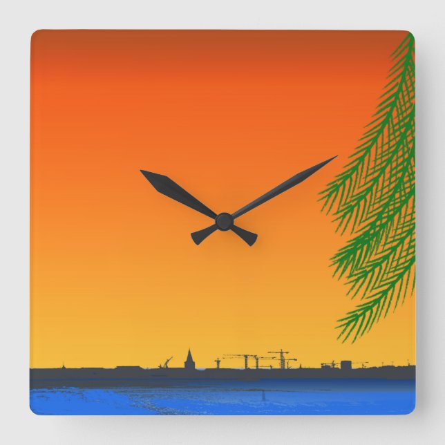 Orange Sunset Nature   Square Wall Clock (Front)
