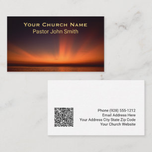 Orange Sunset Ocean Church Pastor QR Code Business Card