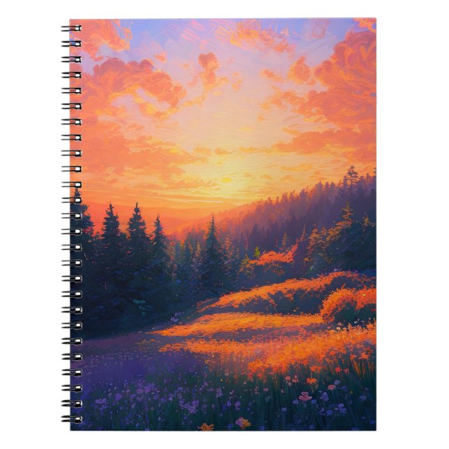 Orange Sunset Over a Majestic Forest Notebook (Front)