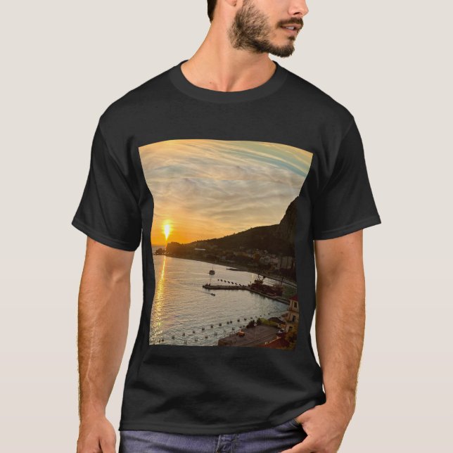 Orange Sunset over Mountain and Seas T-Shirt (Front)