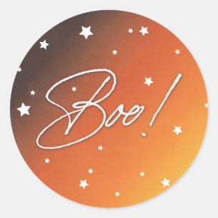 Orange Sunset Scattered Stars Boo! Halloween Classic Round Sticker