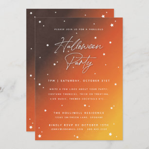 Orange Sunset Script and Stars Halloween Party Invitation