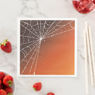 Orange Sunset Sparkling Diamond Spider Web Napkin