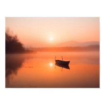 Orange sunset with a fishing boat