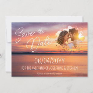 Orange Sunset With Custom Couple's Photo Wedding Save The Date