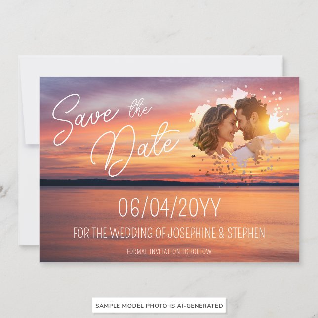 Orange Sunset With Custom Couple's Photo Wedding Save The Date (Creator Uploaded)