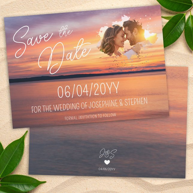 Orange Sunset With Custom Couple's Photo Wedding Save The Date (Creator Uploaded)