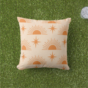 Orange Sunshine with Mid Century Starbursts Cushion