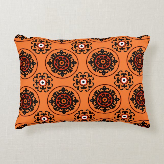 Orange Suzani Pattern Decorative Cushion (Front)