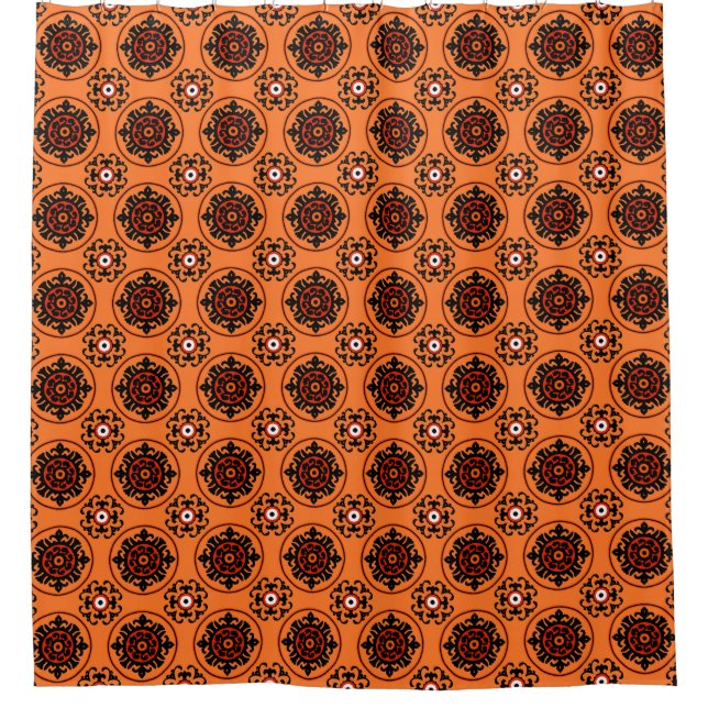 Orange Suzani Pattern Shower Curtain (Front)