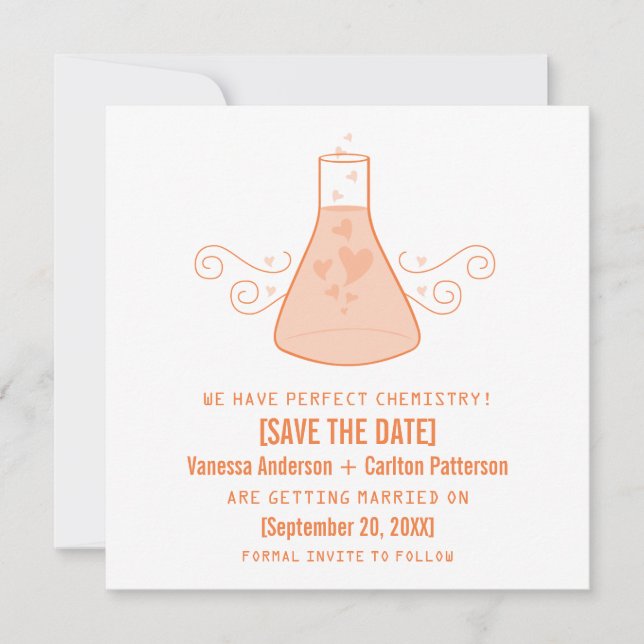Orange Sweet Chemistry Save the Date Invite (Front)